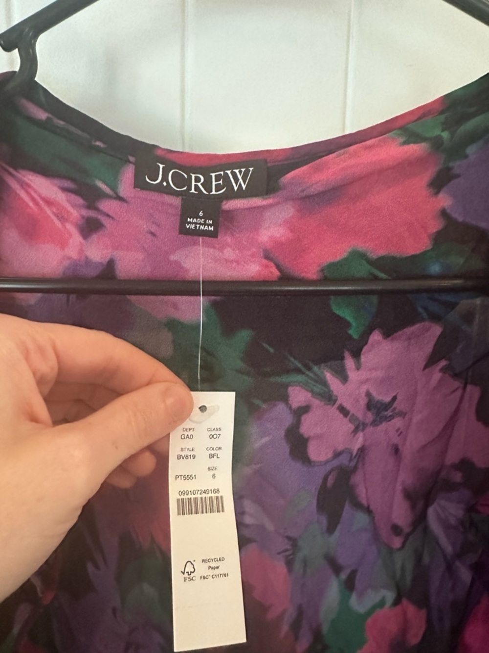 J. Crew Vibrant Floral Ruffle Wrap Blouse in Purple, Green, Pink romantic fairy - Picture 3 of 7